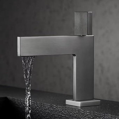 Bathroom Water Faucet Single Hole Waterfall Faucet for Bathroom Sink Single Handle Gun Gray