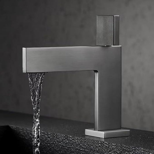 Bathroom Water Faucet Single Hole Waterfall Faucet for Bathroom Sink Single Handle Gun Gray
