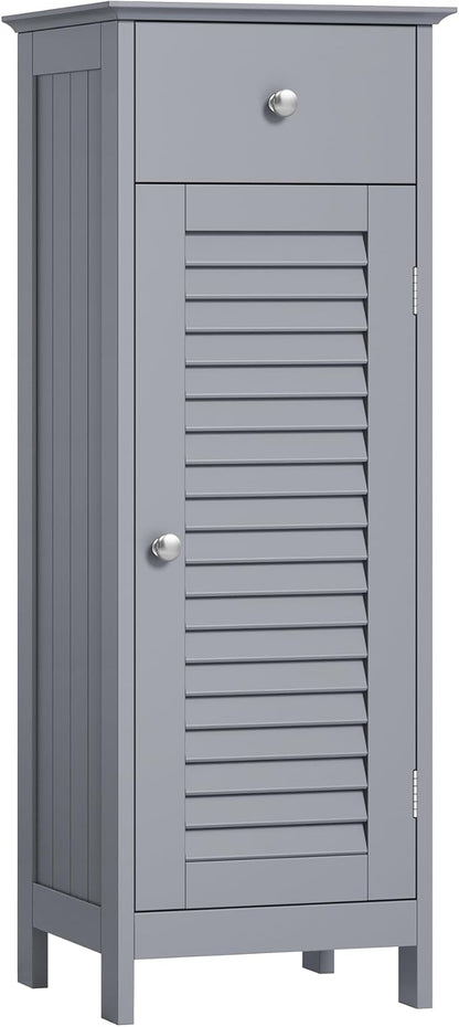VASAGLE Storage Cabinet, Small Slim Floor Cabinet with Drawer and Shutter Door, for Living Room, Bathroom, 11.8 x 12.6 x 34.3 Inches, Dove Gray UBBC043G02