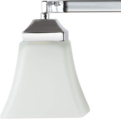 JONATHAN Y 33" Chrome Modern Cottage LED Vanity Light Wall Sconce, Farmhouse Wall Lamp for Bathroom Mirror Kitchen, White Glass Shade, LED Bulb Included (JYL7525B)