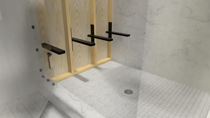 Floating Shower Bench Kit with Orange Waterproof Board - Original Shower Bench Bracket, Bath Bench Seat Bathroom Décor, Bathroom Accessories (12X60)