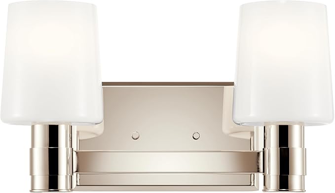 Kichler Adani 2-Light Vanity, Modern Light with Opal Glass in Polished Nickel, Bathroom or Powder Room (8.25" x 14.5"), 55175PN