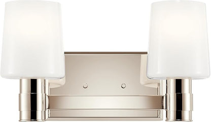 Kichler Adani 2-Light Vanity, Modern Light with Opal Glass in Polished Nickel, Bathroom or Powder Room (8.25" x 14.5"), 55175PN