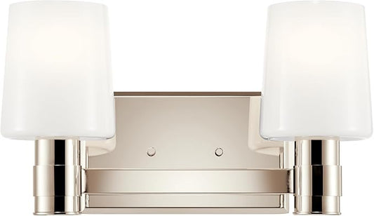 Kichler Adani 2-Light Vanity, Modern Light with Opal Glass in Polished Nickel, Bathroom or Powder Room (8.25" x 14.5"), 55175PN