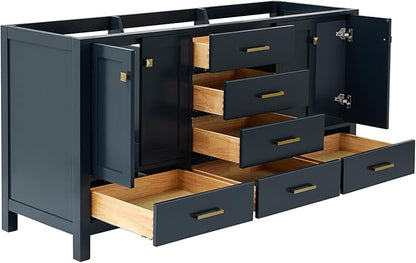 ARIEL Cambridge 66-inch Bathroom Vanity Base Cabinet,Solid Wood, 4 Soft Closing Doors, 6 Dovetail Drawers, Midnight Blue
