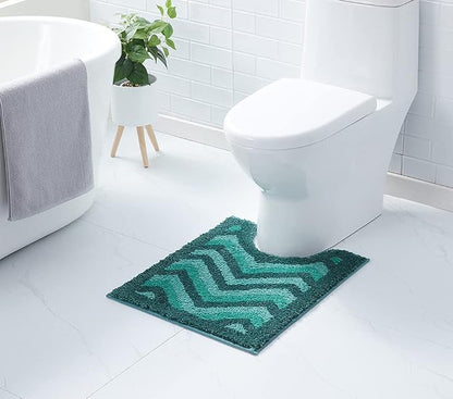 Hearth & Harbor Bathroom Rugs, Shaggy Plush Bath Mat, Ultra Soft Non Slip Backing Rubber, Chevron Design Bath Rug, Green, 20 x 24 Inch