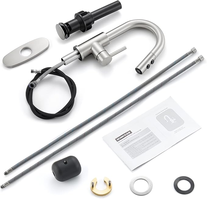 Brushed Nickel Bathroom Faucet with Pull Down Sprayer, Single Hole Bathroom Faucet with Pop-up Drain and Flexible Hoses, 1 Handle Sink Faucets for Vanity, Modern Farmhouse, Vanity, Restroom