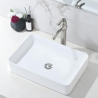 20 Inch Bathroom Sink Rectangular Above Counter, 20x14 Inch Modern White Vessel Sink Porcelain Ceramic Countertop Hand Wash Vessel Vanity Sink Art Basin
