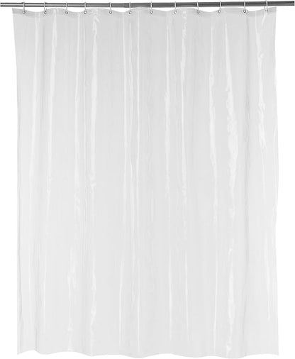 Amazon Basics Water Resistant 8-Gauge PEVA Shower Curtain Liner with Rust-Proof Metal Grommets and Plastic Hooks, 72"L x 72"W, Clear