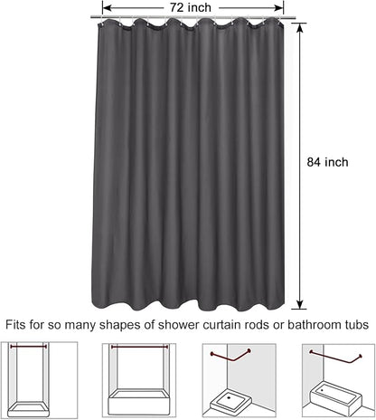 EurCross Dark Gray Fabric Longer Shower Curtain Liner 72 x 84 inch Length,Water Repellent Durable Solid Grey Extra Long Shower Curtains for Bathroom with Hooks