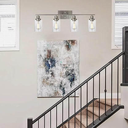 MELUCEE Bathroom Light Fixtures Brushed Nickel 4 Heads with Clear Glass | Modern Vanity Lights Wall Sconce with Clear Glass Shade for Hallway Kitchen Bedroom Living Room (Patent No.: US D963914 S)