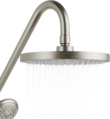 PULSE ShowerSpas Kauai III Brushed Nickel Rain Shower Head with Handheld Spray - 1.8 GPM, 8" Showerhead, 5-Function HandShower, Adjustable Slide Bar - Shower Heads with Handheld Spray Combo