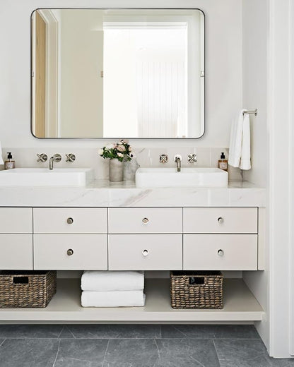 Wall Mirror Brushed Nickel for Bathroom, 30x36 Rounded Rectangle Mirror with Stainless Steel Silver Metal Frame, Modern Bathroom Vanity Mirror