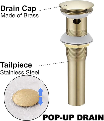Two Handle Widespread Bathroom Faucet 3 Holes Brushed Gold | Waterfall Spout, Mixer Tap, With Pop Up Drain and Supply Lines, Solid Brass Construction, Neutral Vintage Tone