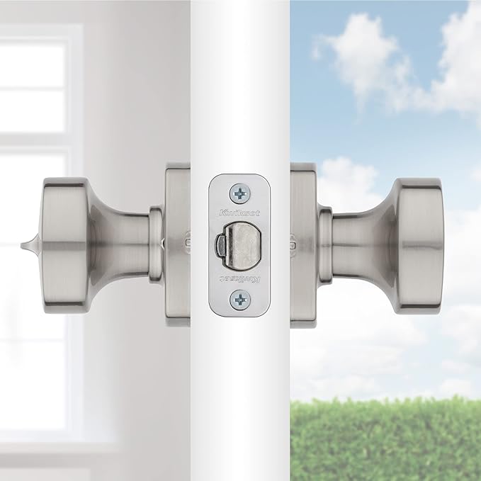 Kwikset Arroyo Knob Entry Door Knob with Lock and Key, Secure Keyed Handle Exterior, Front Entrance and Bedroom, Satin Nickel, Pick Resistant SmartKey Rekey Security and Microban