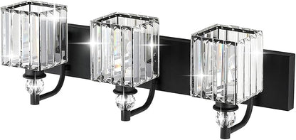 Ralbay Crystal Black Vanity Light for Bathroom 3 Light 24''Modern Matte Black Bathroom Vanity Lighting Fixtures Over Mirror