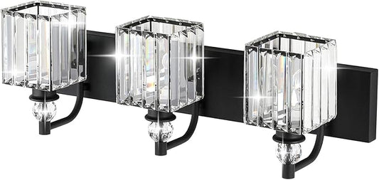 Ralbay Crystal Black Vanity Light for Bathroom 3 Light 24''Modern Matte Black Bathroom Vanity Lighting Fixtures Over Mirror
