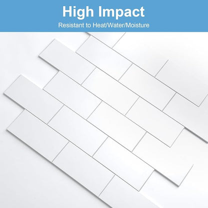 2026 New Upgrade Peel and Stick Backsplash Tile, Peel and Stick 11.34" X 11.57" Wall Tile for Kitchen, Bathroom, Fireplace, Laundry (Pure White, 10 Packs)
