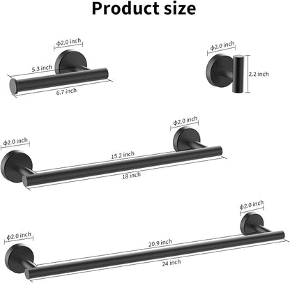 Newfun 10 Pieces Matte Black Bathroom Hardware Set 24 Inch | Include 24 inch Towel Bar, Robe Hook, Toilet Paper Holder, Stainless Steel Bathroom Accessories Set for Bathroom Wall Mounted