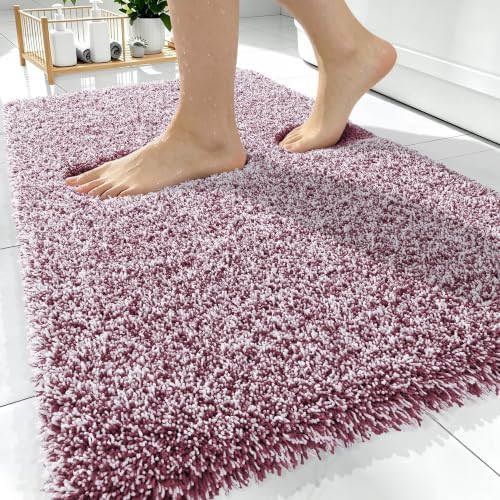 OLANLY Microfiber Bathroom Rugs 30x20, Quick Dry Mat, Burgundy and White
