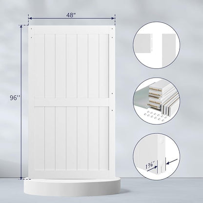 SMARTSTANDARD 48" x 96" White Sliding Barn Door with 8FT Black Hardware | Pre-Drilled Ready to Assemble, Waterproof PVC Coating, H-Frame
