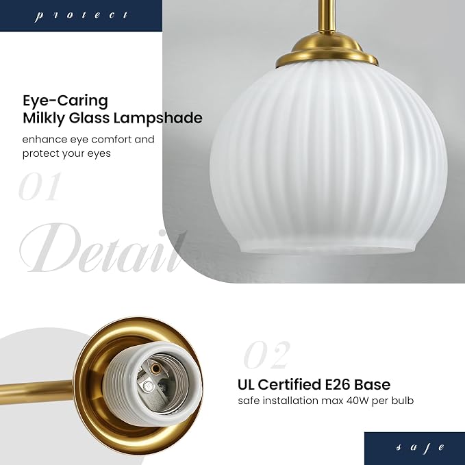 RUIYEY Bathroom Vanity Light Fixtures: 3-Lights Lantern Gold Vanity Lights for Bathroom, 23.6 Inch E26 60W Modern Bathroom Lighting Fixture with Milky White Glass for Bath Restroom