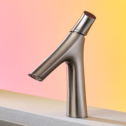 Faucet for Bathroom Sink Single Handle Bathroom Faucet 1 Hole Brass Hot and Cold Gun Gray