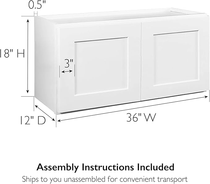 Design House Brookings Shaker Unassembled Bridge Wall Kitchen Cabinet W3618, 36 W x 12 D x 18 H, Painted White with Sherwin Williams®, Solid Wood – Design House, 561670