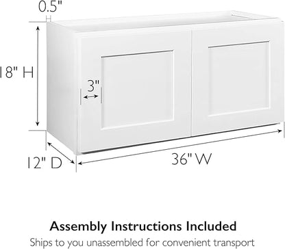 Design House Brookings Shaker Unassembled Bridge Wall Kitchen Cabinet W3618, 36 W x 12 D x 18 H, Painted White with Sherwin Williams®, Solid Wood – Design House, 561670