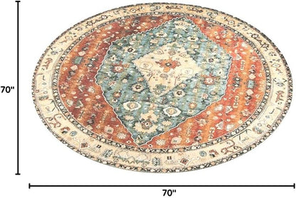 Lahome Felice Boho Tribal Round Rugs 6ft Washable Living Room Area Rug, Soft Bedroom Circle Rug, Oriental Large Indoor Floor Dining Room Carpet for Entryway Nursery (Rust/Dull Teal,6ft-Round)