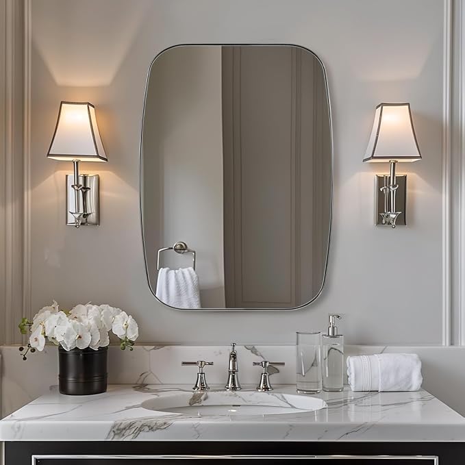 Oval Mirror for Bathroom, 20x30 Polished Chrome Oblong Bathroom Mirror for Vanity with Stainless Steel Metal Frame, Modern Anti Rust Wall Mounted
