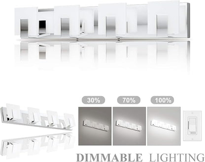 Aipsun 4 Lights Dimmable Modern LED Vanity Light for Bathroom Frosted White Acrylic Chrome Up and Down Bathroom Wall Light Fixtures Over Mirror(White Light 6000K)
