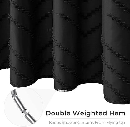 Black Boho Shower Curtain Modern Fabric Shower Curtain Shabby Chic Chenille Tufted Chevron Textured Striped Minimalist Shower Curtains 72 x 72 Inches