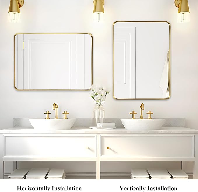 Fabuday Gold Bathroom Mirror 40x30 Inch - Large Brushed Metal Frame Mirror Over Sink, Rectangular Wall Mounted Vanity Mirror for Bedroom, Living Room, Farmhouse Style, Heavy-Duty Hooks