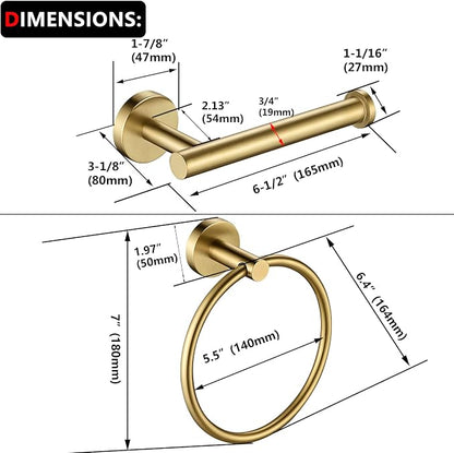 Gold Toilet Paper Holder, Towel Ring Set 2 Pieces Hand Towel Holder for Bathroom Hardware Accessories Set SUS304 Stainless Steel Sturdy Wall Mount Bathroom Holder…