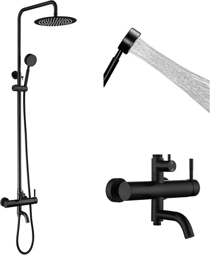 Matte Black Outdoor Shower Kit - SS304 Shower Head with Handheld, High Pressure, Complete Shower System with Enclosure and Fixtures