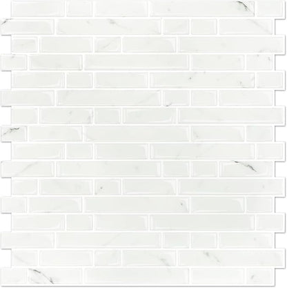 STICKGOO 10-Sheet White Marble Look Peel & Stick Backsplash, 12”X12” Stick on Wall Tiles for Kitchen Backspalsh (Thicker Design)
