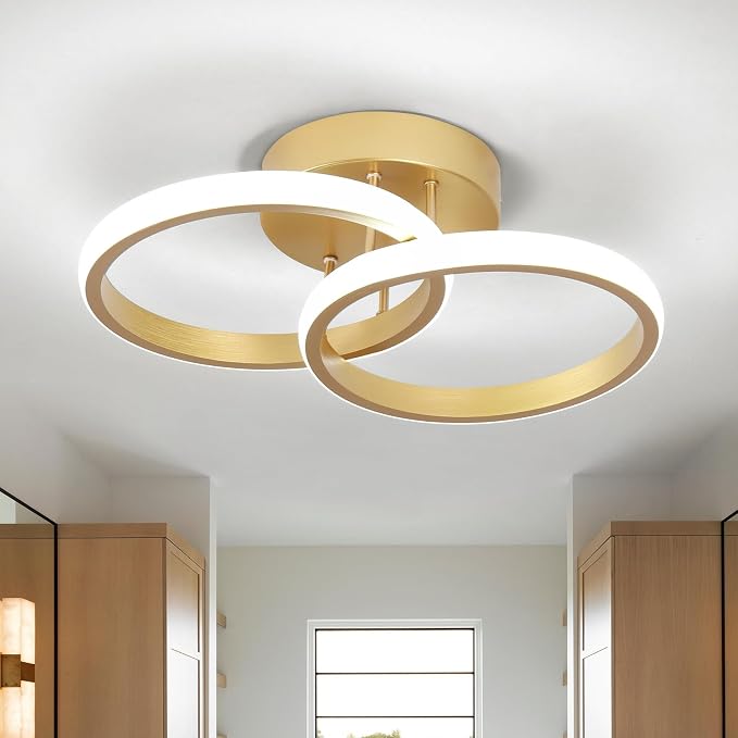 CANEOE Round Modern Led Ceiling Light Fixtures, 6000K Cool White Hallway Light Fixtures Ceiling, Gold Close to Ceiling Lights for Bathroom Corridor Stair Aisle Lamps (Gold, 1 Pack)
