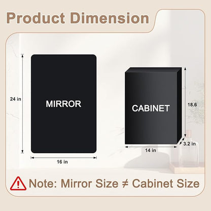 16x24 in Medicine Cabinet with Mirror for Bathroom, Matte Black | Fully Assembled; Recessed or Surface Wall Mount; Metal Cabinet with Tempered Glass Mirror and Two Adjustable Glass Shelves