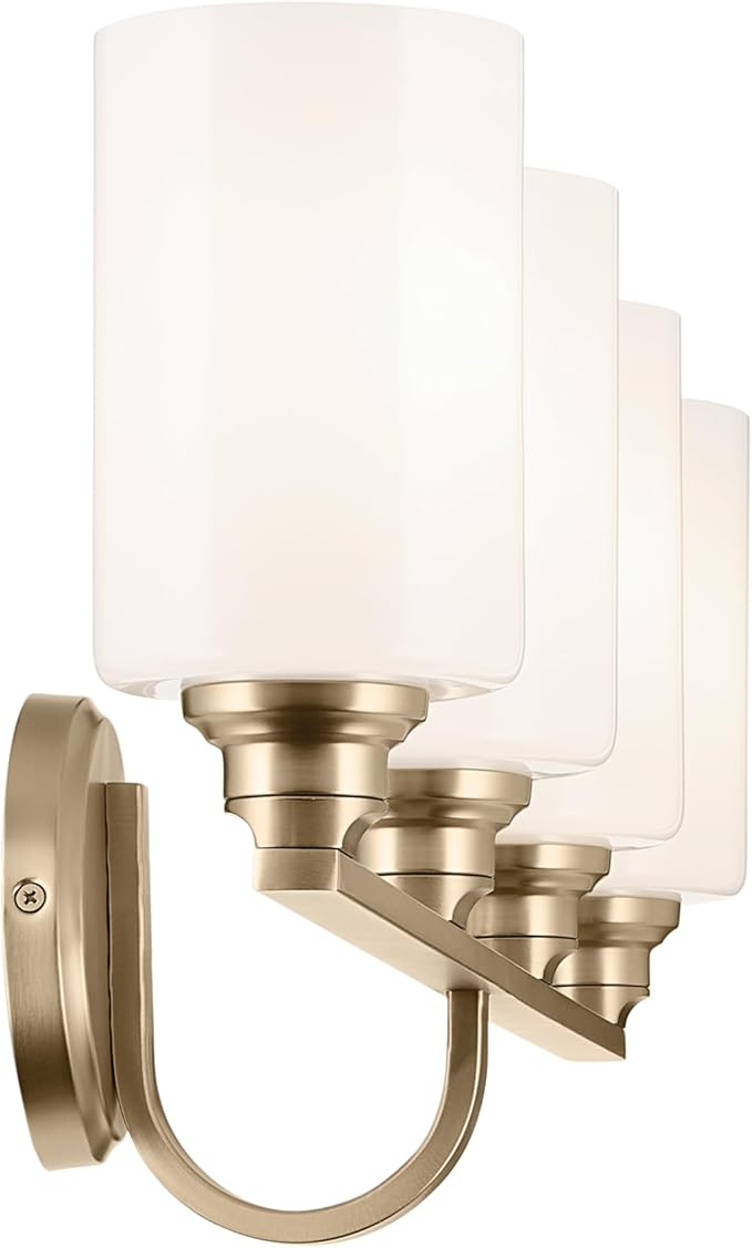 Kichler Gioe 32.25" 4-Light Vanity Light with Opal Glass in Champagne Bronze, Damp Rated, for Bathroom, Powder Room, Over a Mirror, (32.25" W x 10.5" H), 55227CPZ