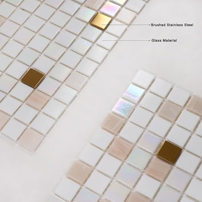 11.5 sq.ft White Glass Mosaic Tile for Bathroom, Pool, Kitchen Backsplash | Waterproof Wall & Floor Tile. Heat & frost resistant outdoors. Mesh-mounted easy install. Use any grout. Easy clean. 10pcs.
