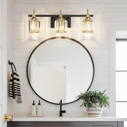 SOLFART Crystal Bathroom Light Fixtures 3 Light Bathroom Vanity Light Over Mirror Vanity Light Fixture Vintage Lighting 3T
