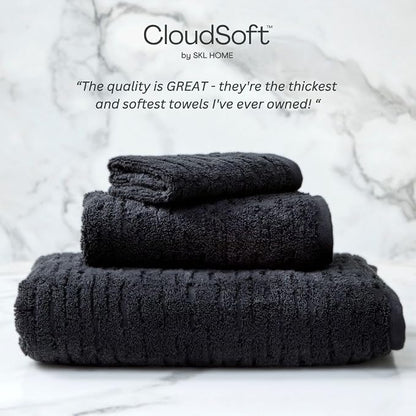 SKL Home CloudSoft Hand Towel Set, 2-Piece, 100% Cotton Luxury, Slate | Premium spa-level quality. 600 GSM weight. Ultra plush & absorbent. For use in the bathroom, kitchen, bar or any sink space.