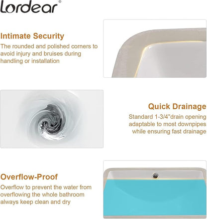 Lordear Undermount Bathroom Sink 18x14 Inch White Rectangle Porcelain Ceramic Vessel Sinks Deep Basin with Overflow Lavatory Vanity Sink Mounted Under the Counter