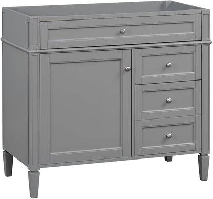 36" Bathroom Vanity Without Top Sink,Modern Freestanding Storage Cabinet with 2 Soft-Close Drawers & Tip-Out Tray,Solid Wood Frame Vanity Only w/Adjustable Shelf & Door Organizer,Grey