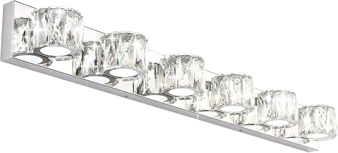 Aipsun 6 Lights 41in Crystal Vanity Lights Over Mirror Long Bathroom Lighting Fixture Modern LED Vanity Light for Bathroom,White Light 6000K