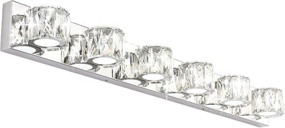 Aipsun 6 Lights 41in Crystal Vanity Lights Over Mirror Long Bathroom Lighting Fixture Modern LED Vanity Light for Bathroom,White Light 6000K