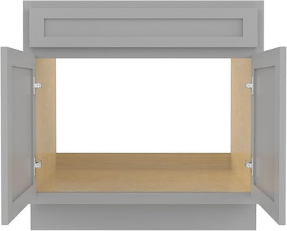Vanity Art 30 Inch Double Shutter Door Bathroom Vanity Base Cabinet with Soft Closing Shaker Drawer, Strudy Floor Mount Storage Cabinet Organizer for Bedroom, Living Room, Kitchen, VA4030G
