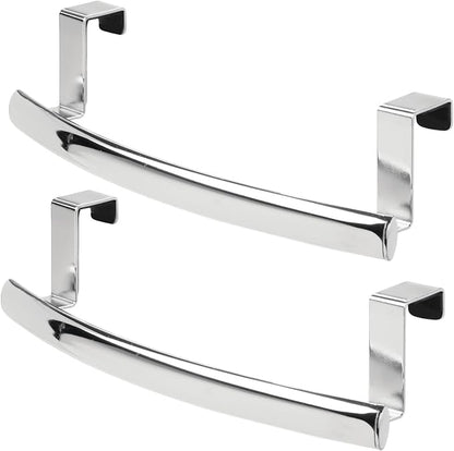 mDesign Steel Over Door Curved Towel Bar Storage, Hanger for Cabinet or Cupboard, Holder Rack for Kitchen, Bathroom - Holds Hand/Dish Towels, Washcloths - Spira Collection - 2 Pack - Chrome