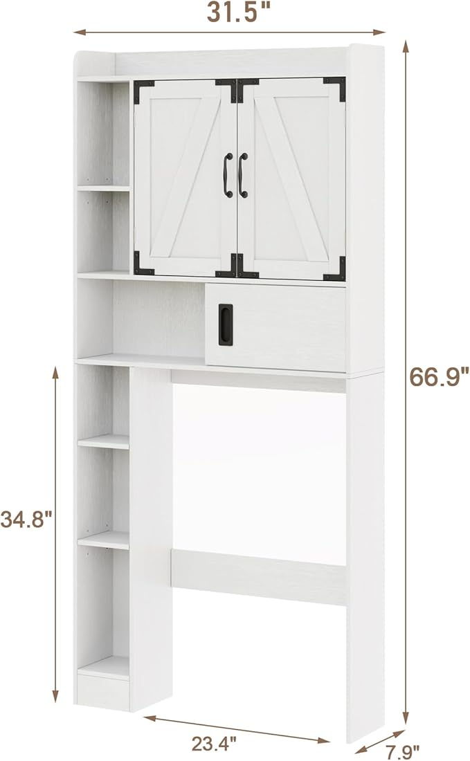 ChooChoo Over The Toilet Storage Cabinet, Farmhouse Bathroom Storage Cabinet with Sliding Door, Over Toilet Storage with Adjustable Shelves, Space-Saving, Antique White